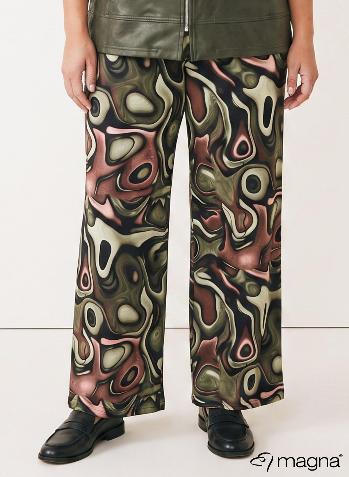 Magna Wide Leg Elastic Trouse Green Fluid Design