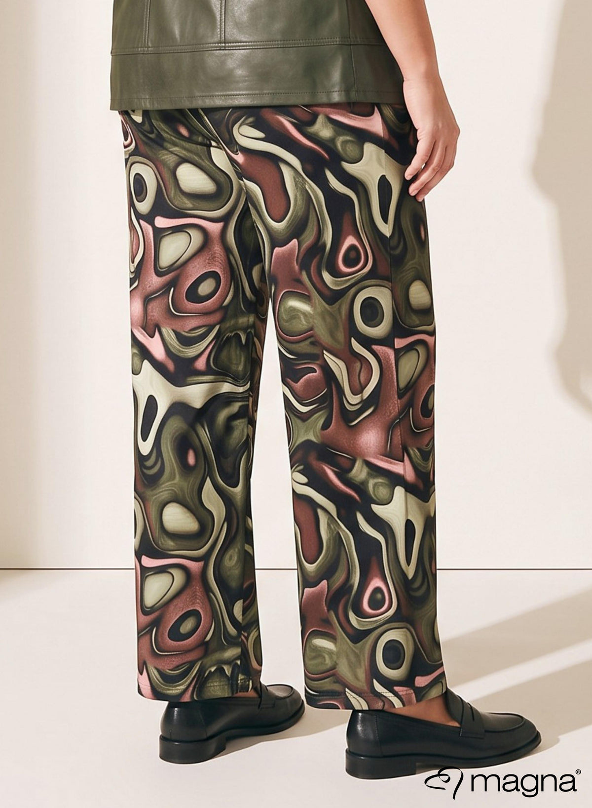 Magna Wide Leg Elastic Trouse Green Fluid Design