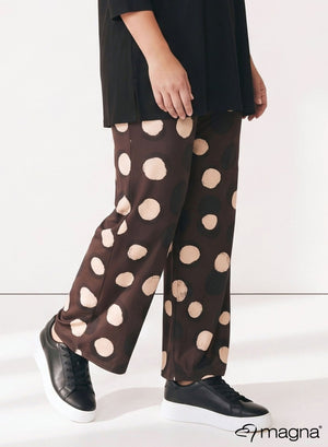Magna Wide Leg Elastische Broek Bruine Orbit Cirkels