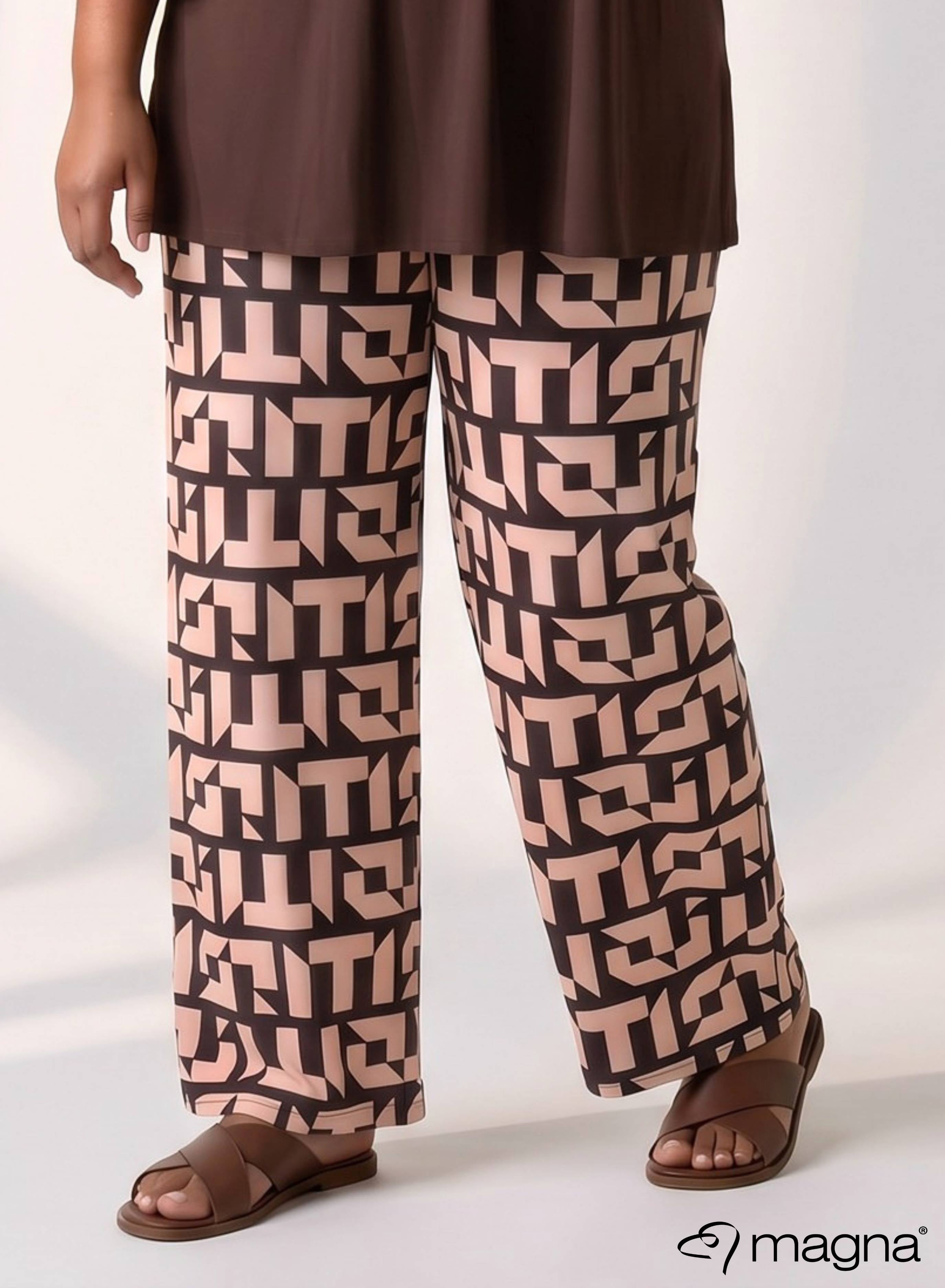 Magna Wide Leg Elastic Trouser Bulky Letters Brown