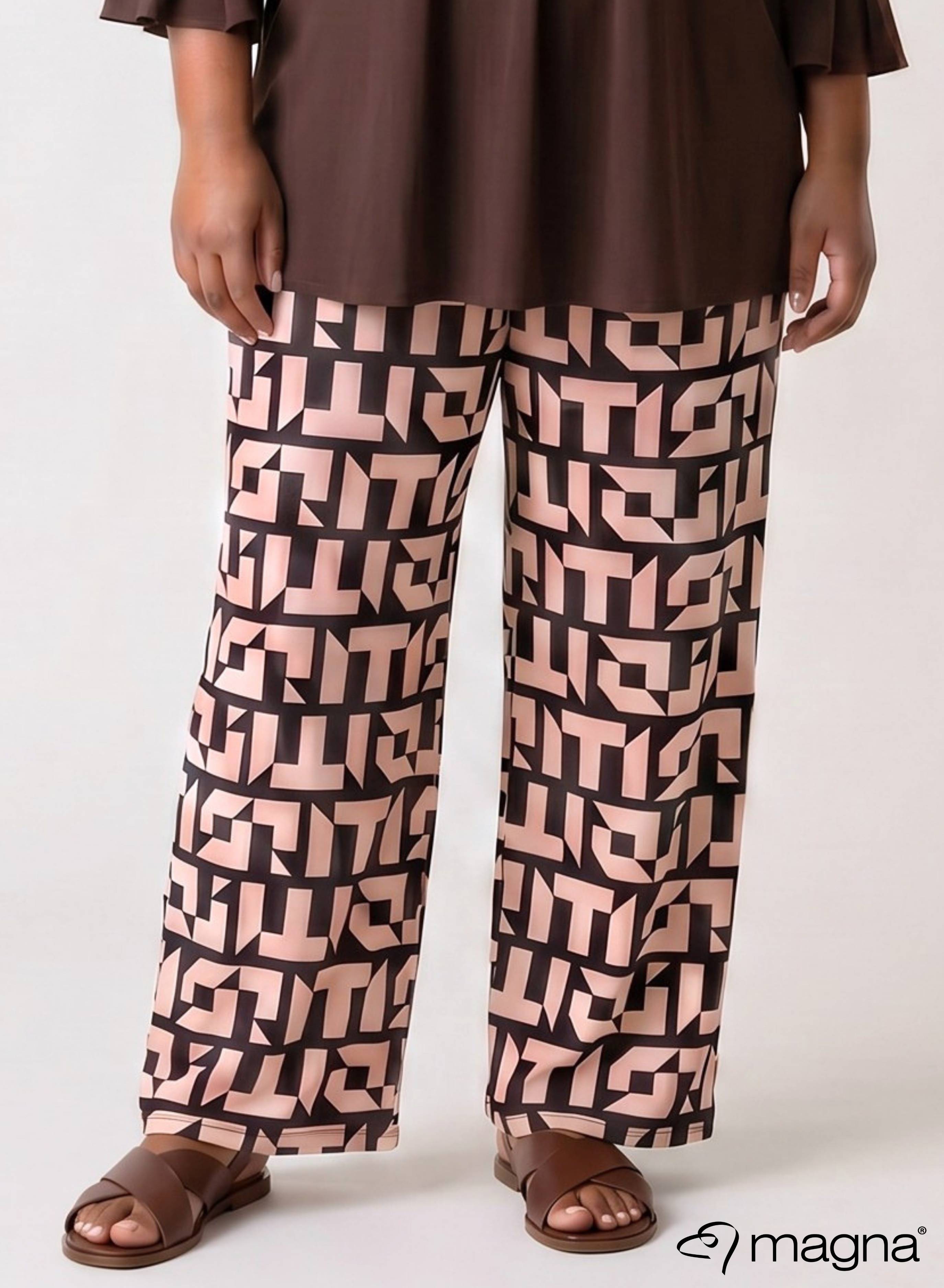 Magna Wide Leg Elastic Trouser Bulky Letters Brown
