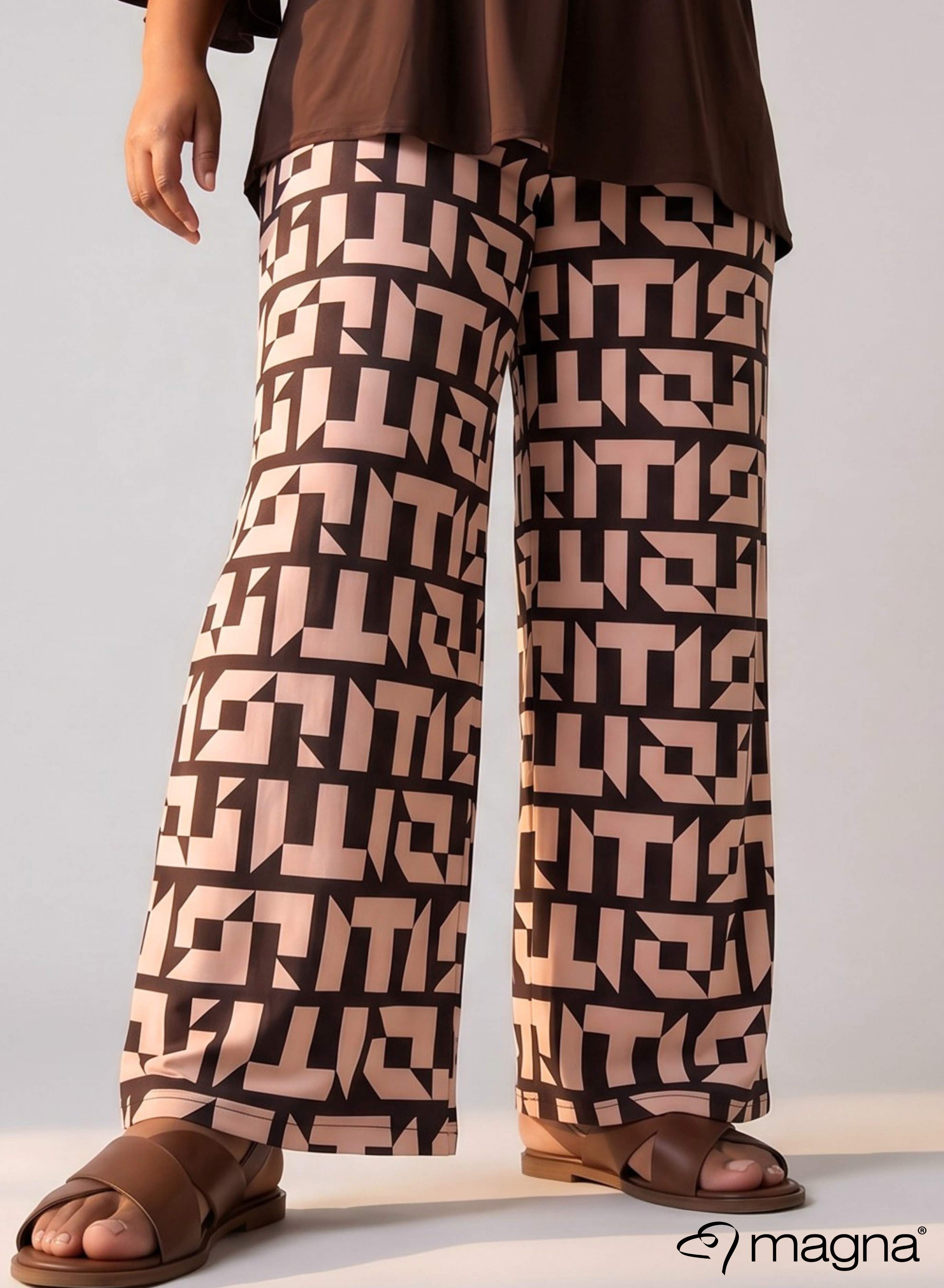 Magna Wide Leg Elastic Trouser Bulky Letters Brown