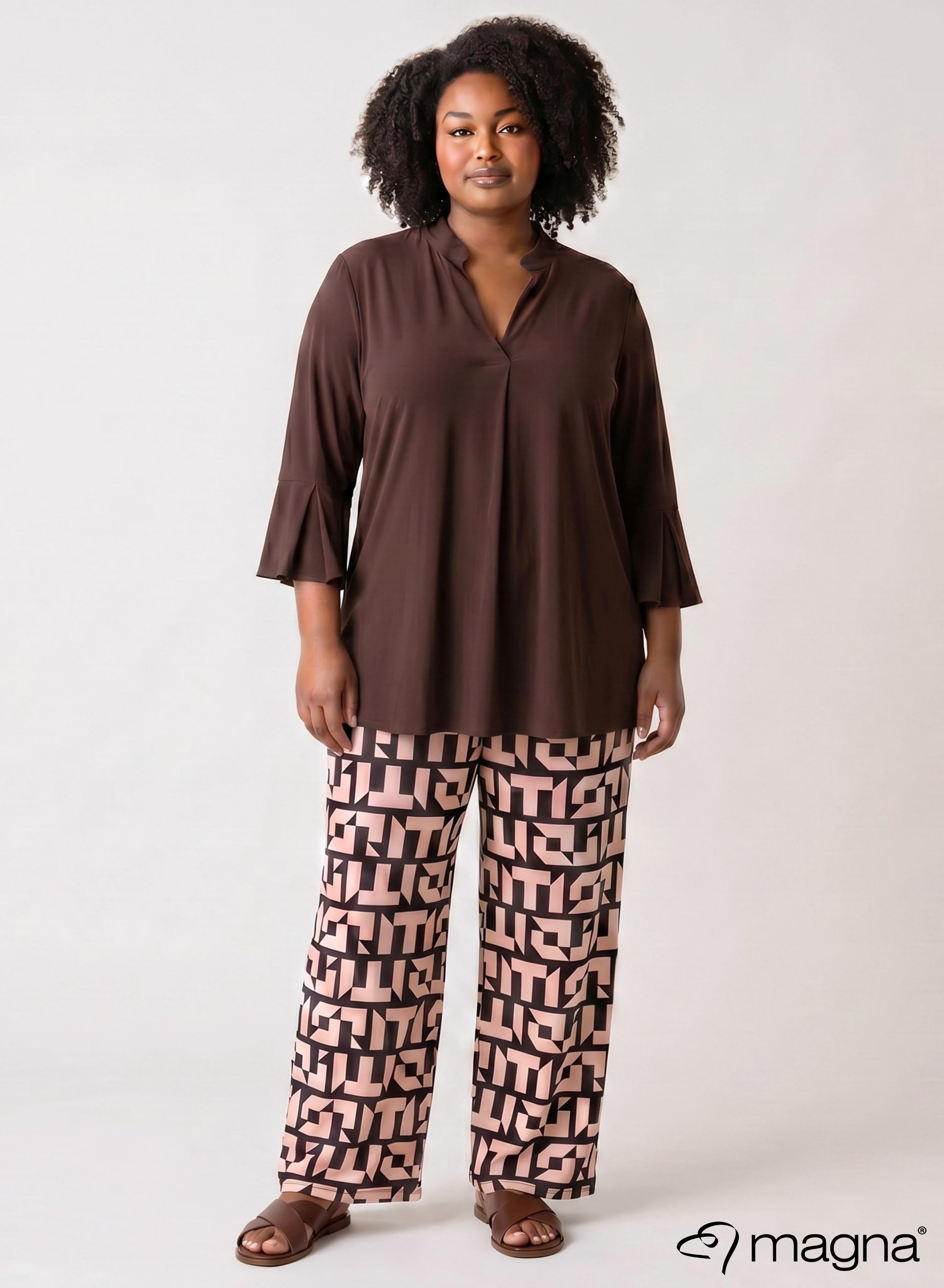 Magna Wide Leg Elastic Trouser Bulky Letters Brown