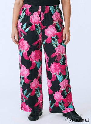 Magna Wide Leg Elastic Trouser Magenta Green Floral