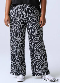 Magna Wide Leg Elastic Trouser Black and White Feathers