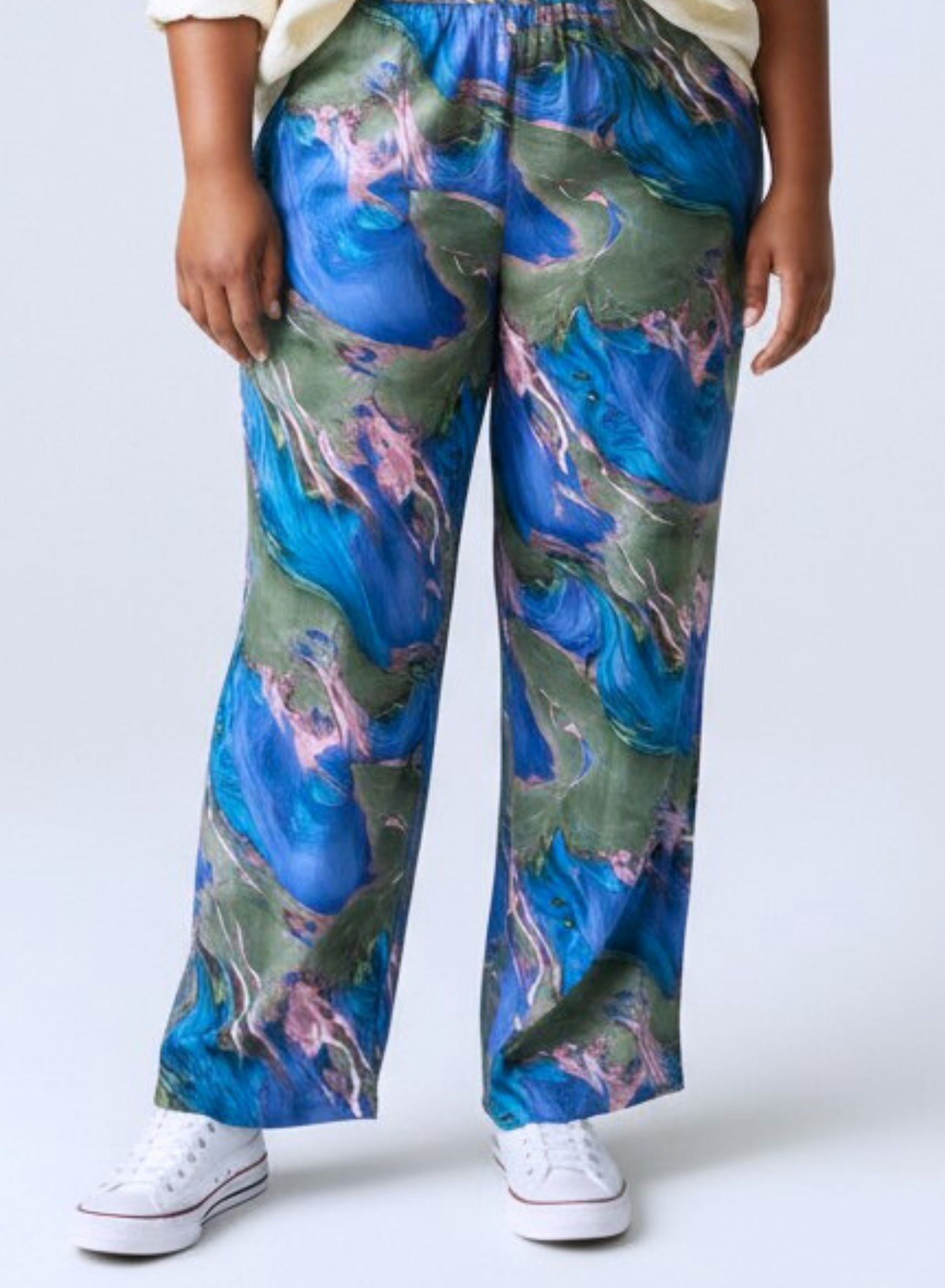 Magna Weite Hose mit Elastischem Bund Grün-Blau Wirbel