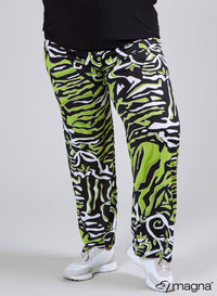 Magna Elastische Wijde Broek Art Zebra Lime
