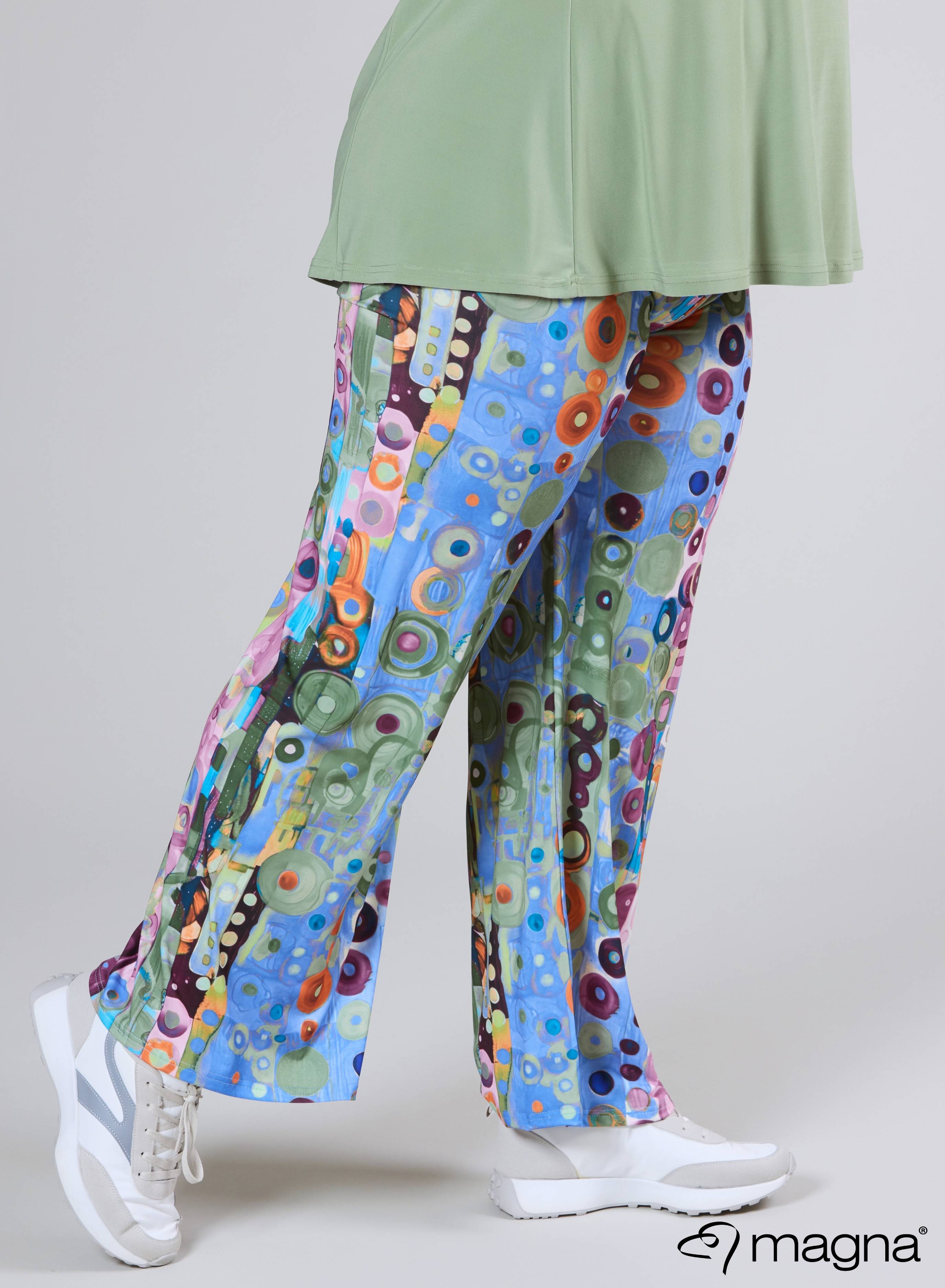 Magna Elastische Wijde Broek Wall Deco Blauw Roze