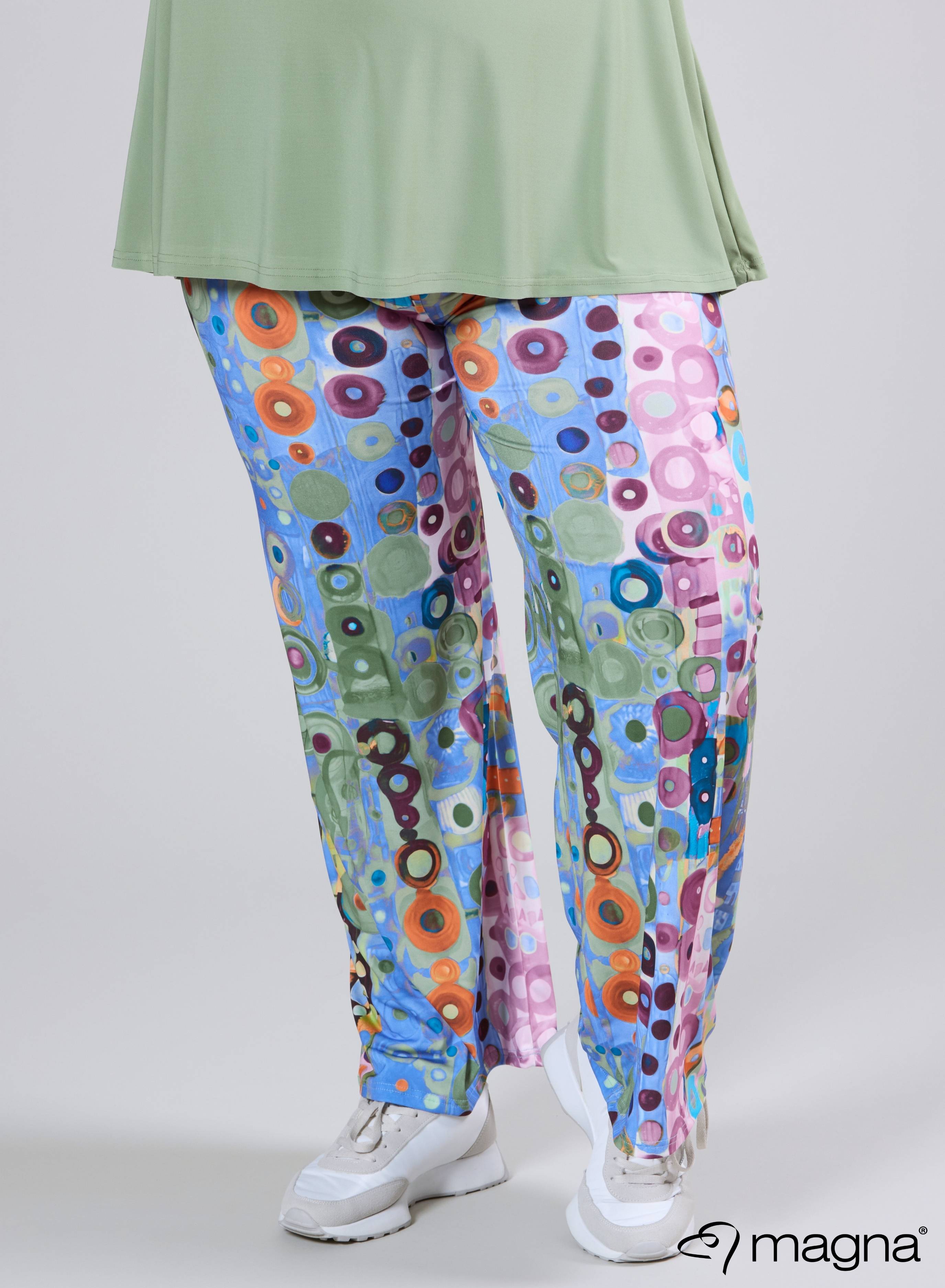 Magna Elastische Wijde Broek Wall Deco Blauw Roze