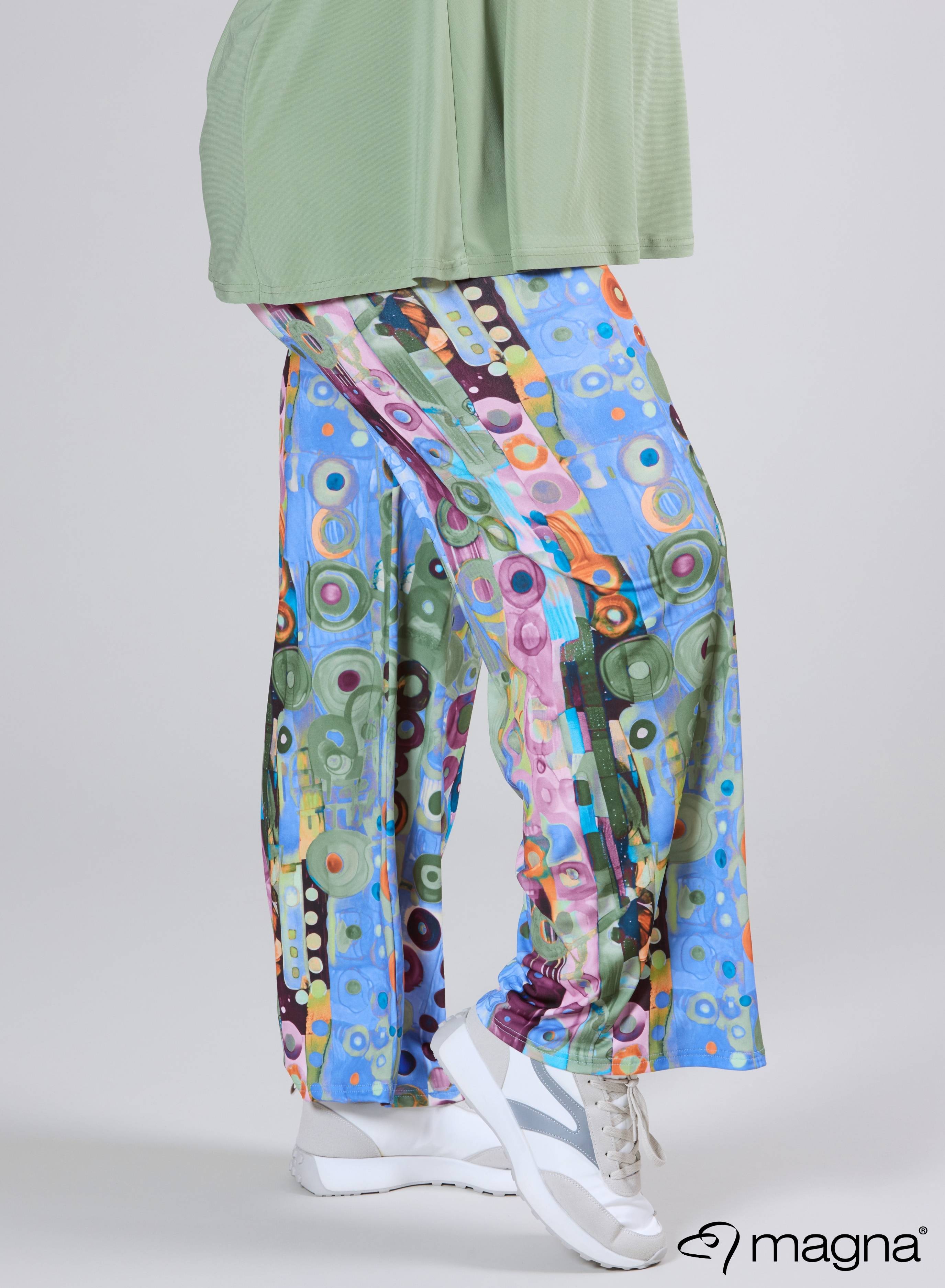 Magna Elastische Wijde Broek Wall Deco Blauw Roze