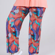 Magna Wijdere Elastische Broek Elegant Whirl Design Koraal Mint