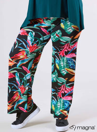 Magna Wide Leg Elastic Broek Big Leaves  Groen Rood