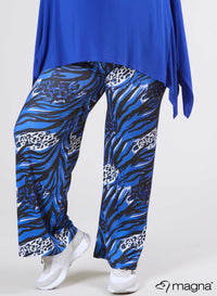 Magna Wide Leg Elastic Broek Animal Waves Blauw