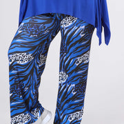 Magna Wide Leg Elastic Broek Animal Waves Blauw