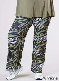 Magna Wide Leg Elastic Broek Animal Waves Groen