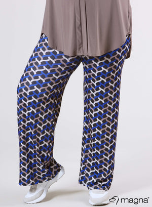 Magna Wide Leg Elastic Trouser Woven Design Royal Blue Sand
