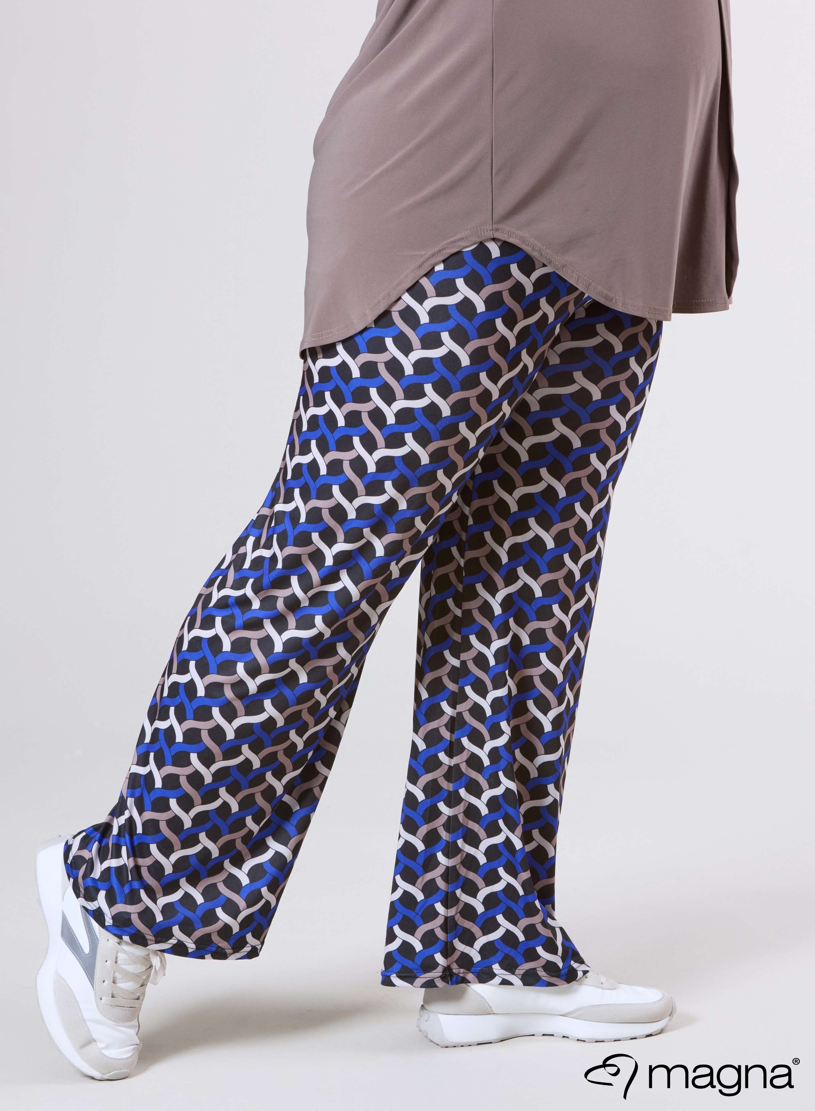 Magna Wide Leg Elastic Broek Woven Design Koningsblauw Zand