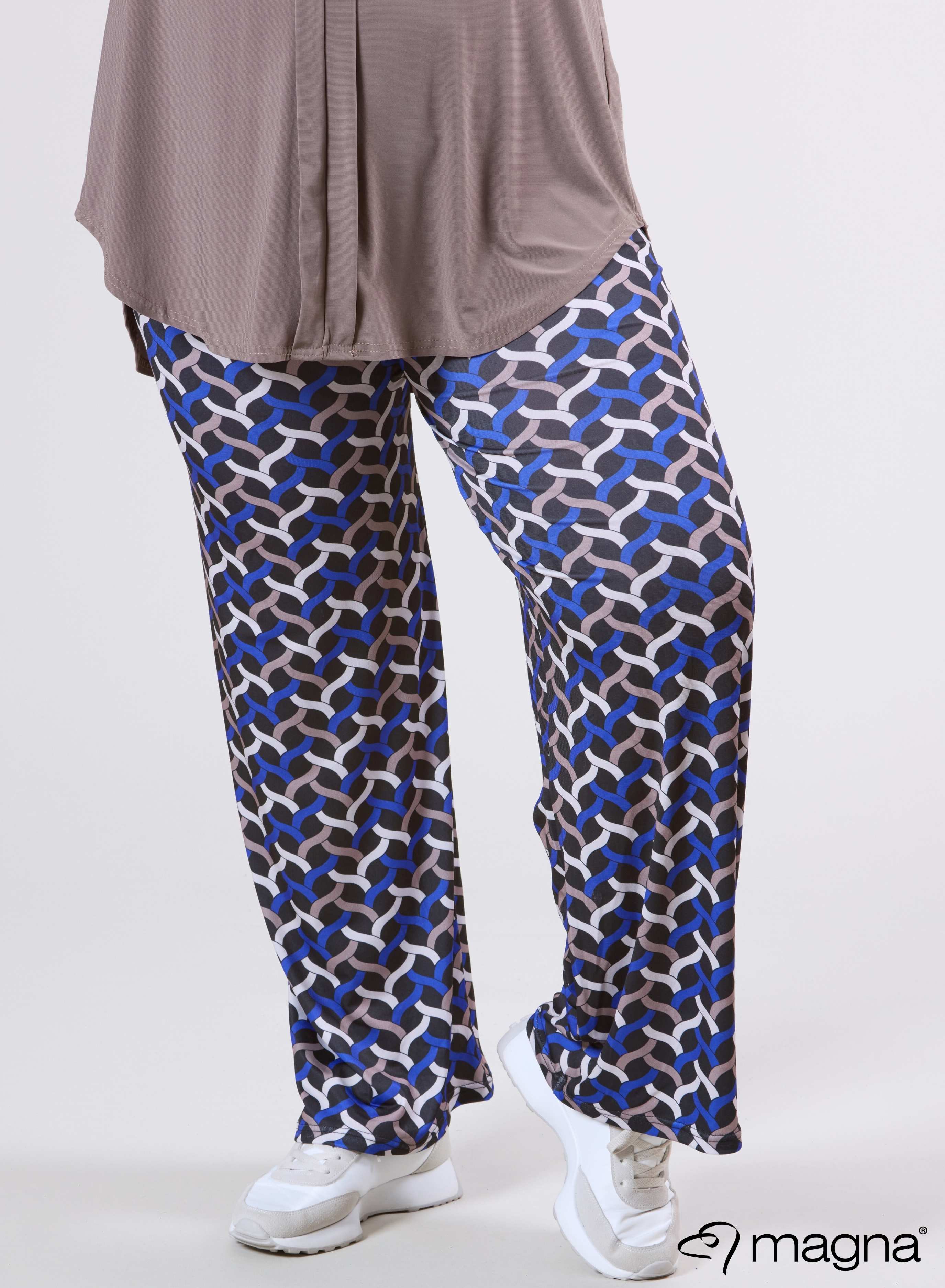 Magna Wide Leg Elastic Broek Woven Design Koningsblauw Zand