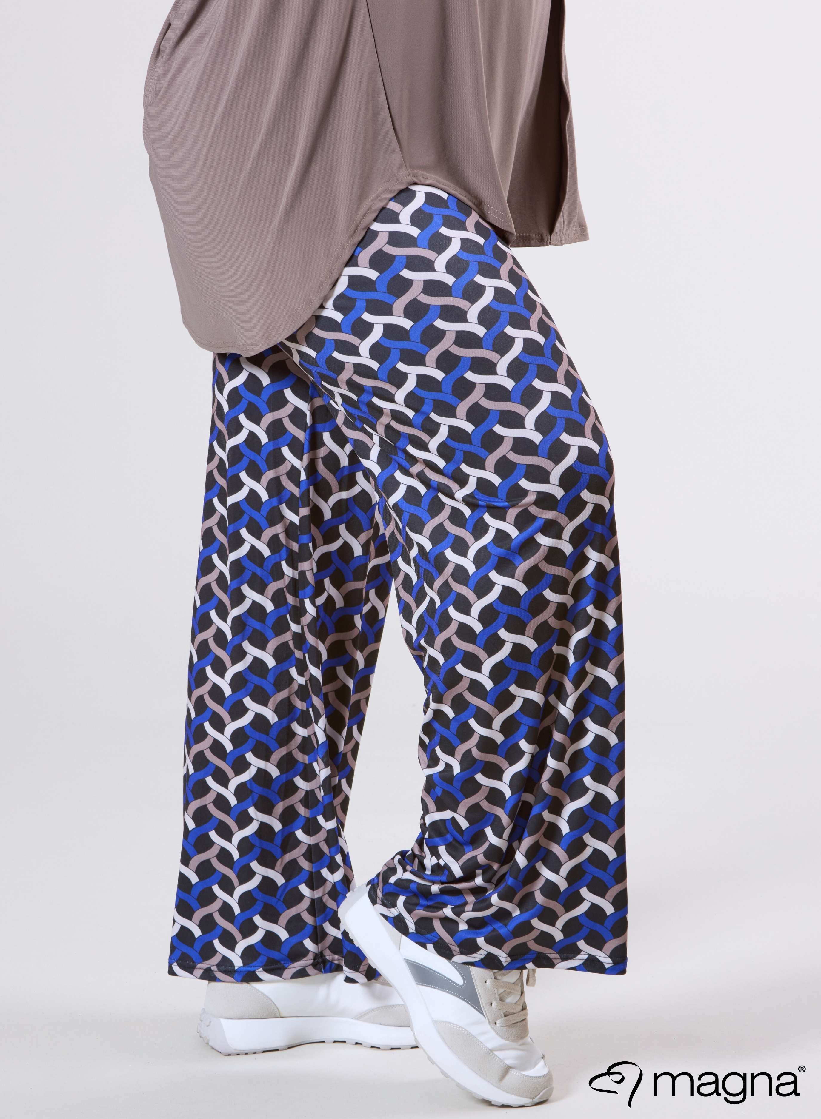 Magna Wide Leg Elastic Broek Woven Design Koningsblauw Zand