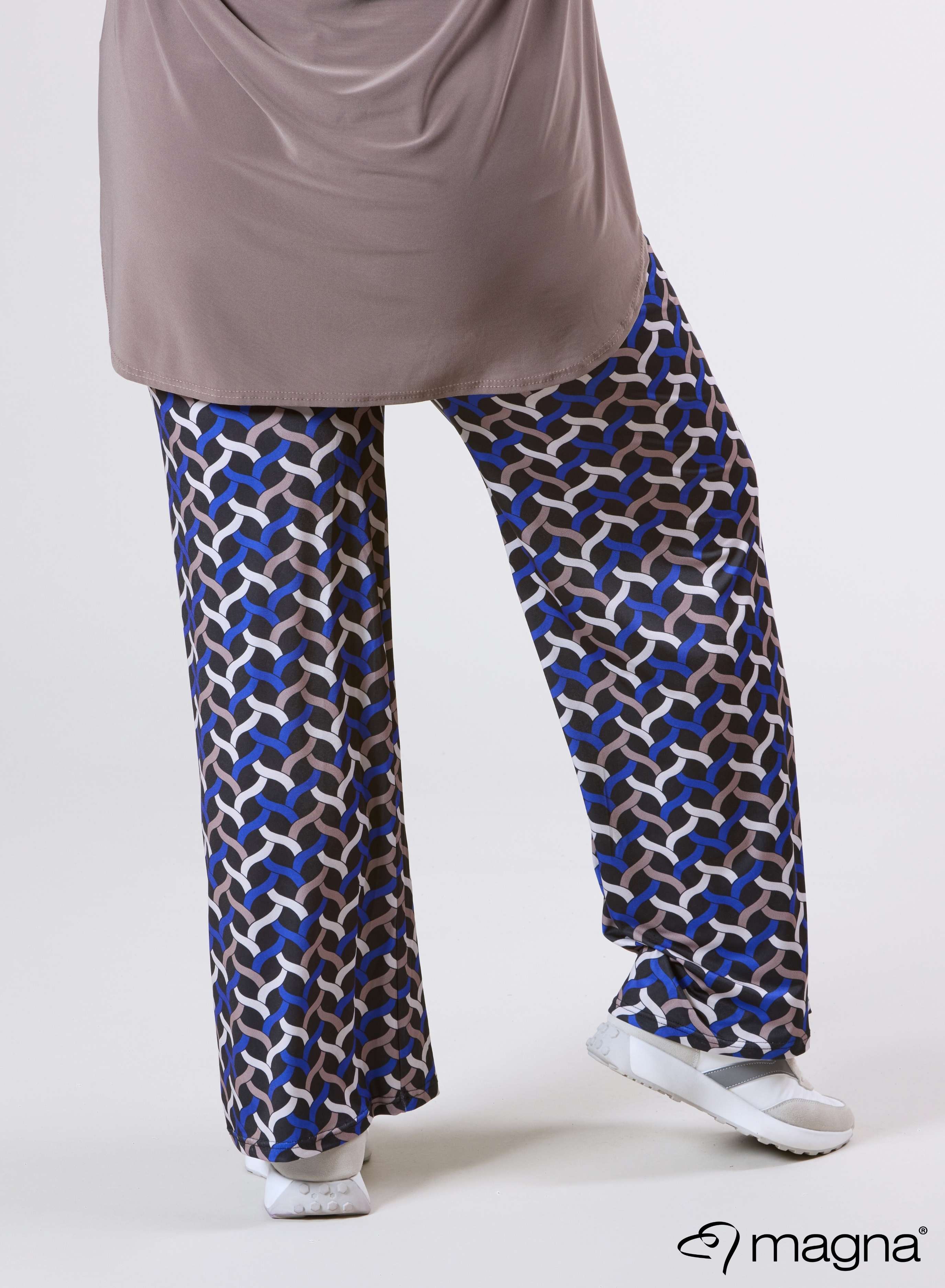 Magna Wide Leg Elastic Broek Woven Design Koningsblauw Zand