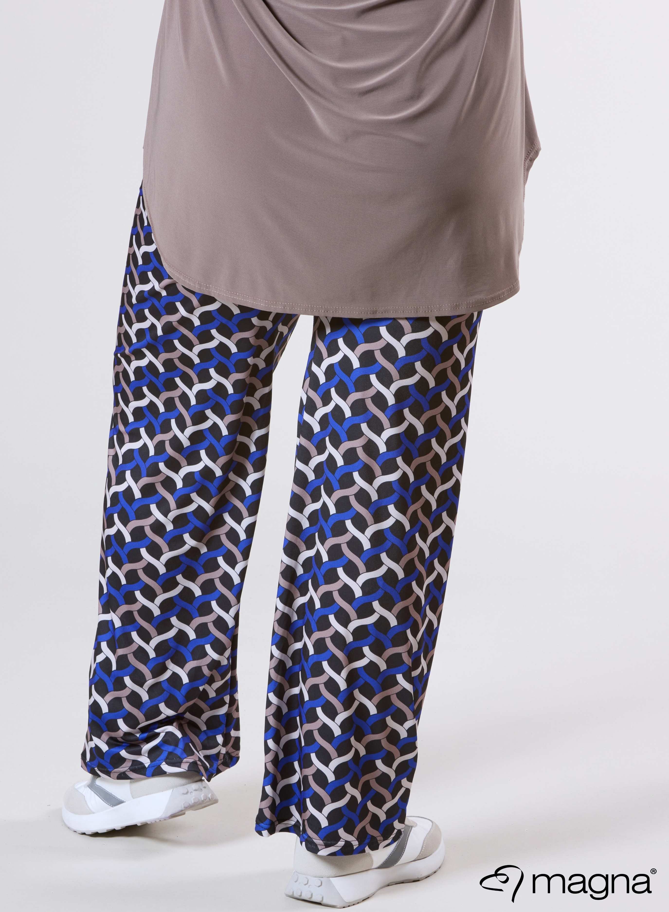 Magna Wide Leg Elastic Broek Woven Design Koningsblauw Zand