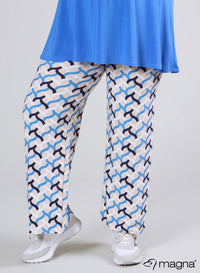 Magna Wide Leg Elastic Trooper Woven Design Blue Sand