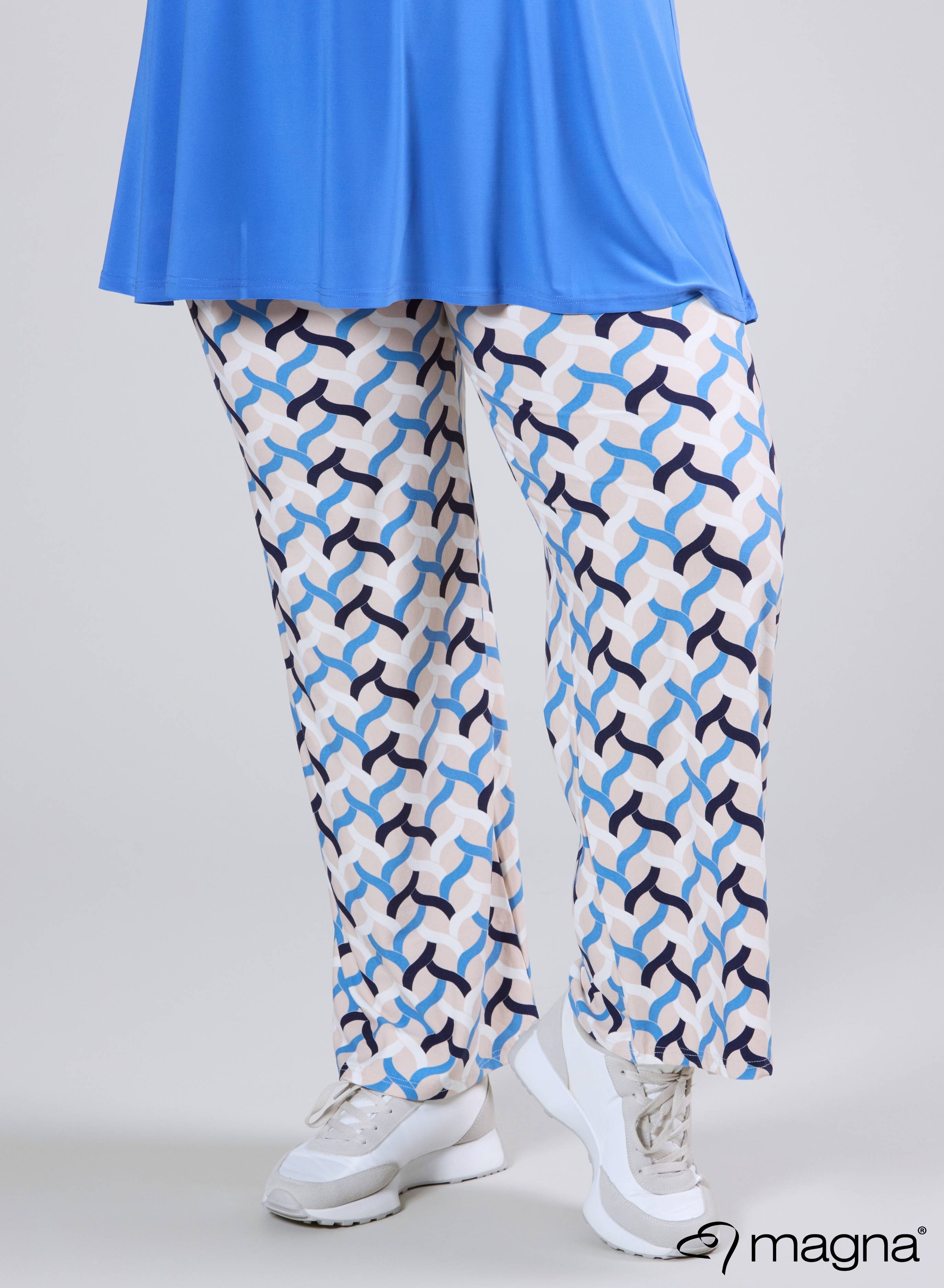 Magna Wide Leg Elastic Trouser Woven Design Blue Sand