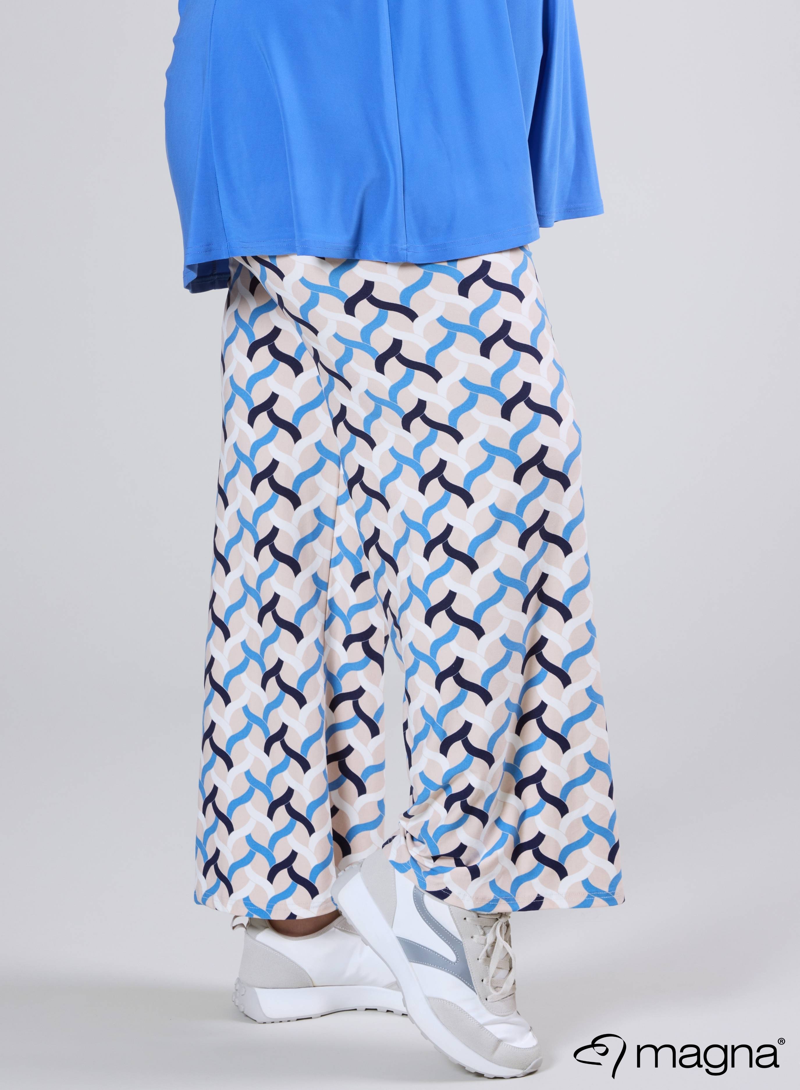 Magna Wide Leg Elastic Trouser Woven Design Blue Sand