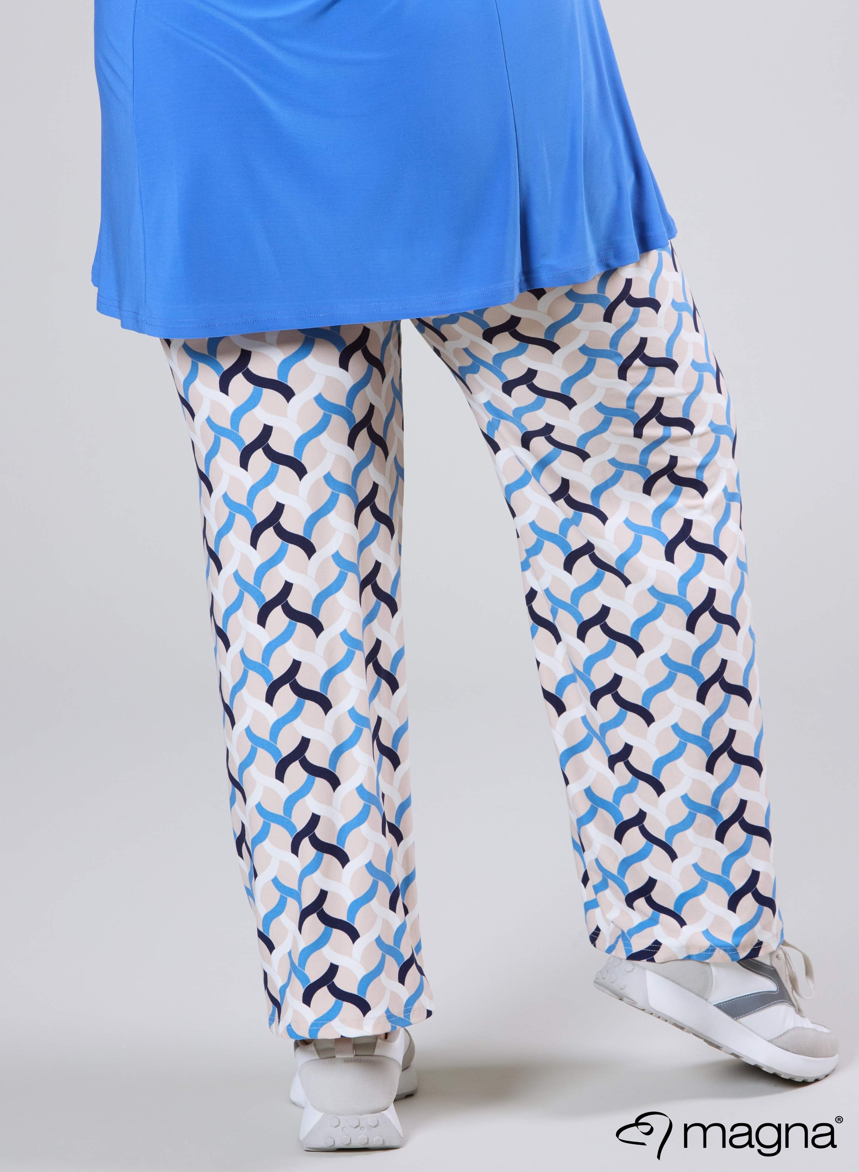 Magna Wide Leg Elastic Trouser Woven Design Blue Sand