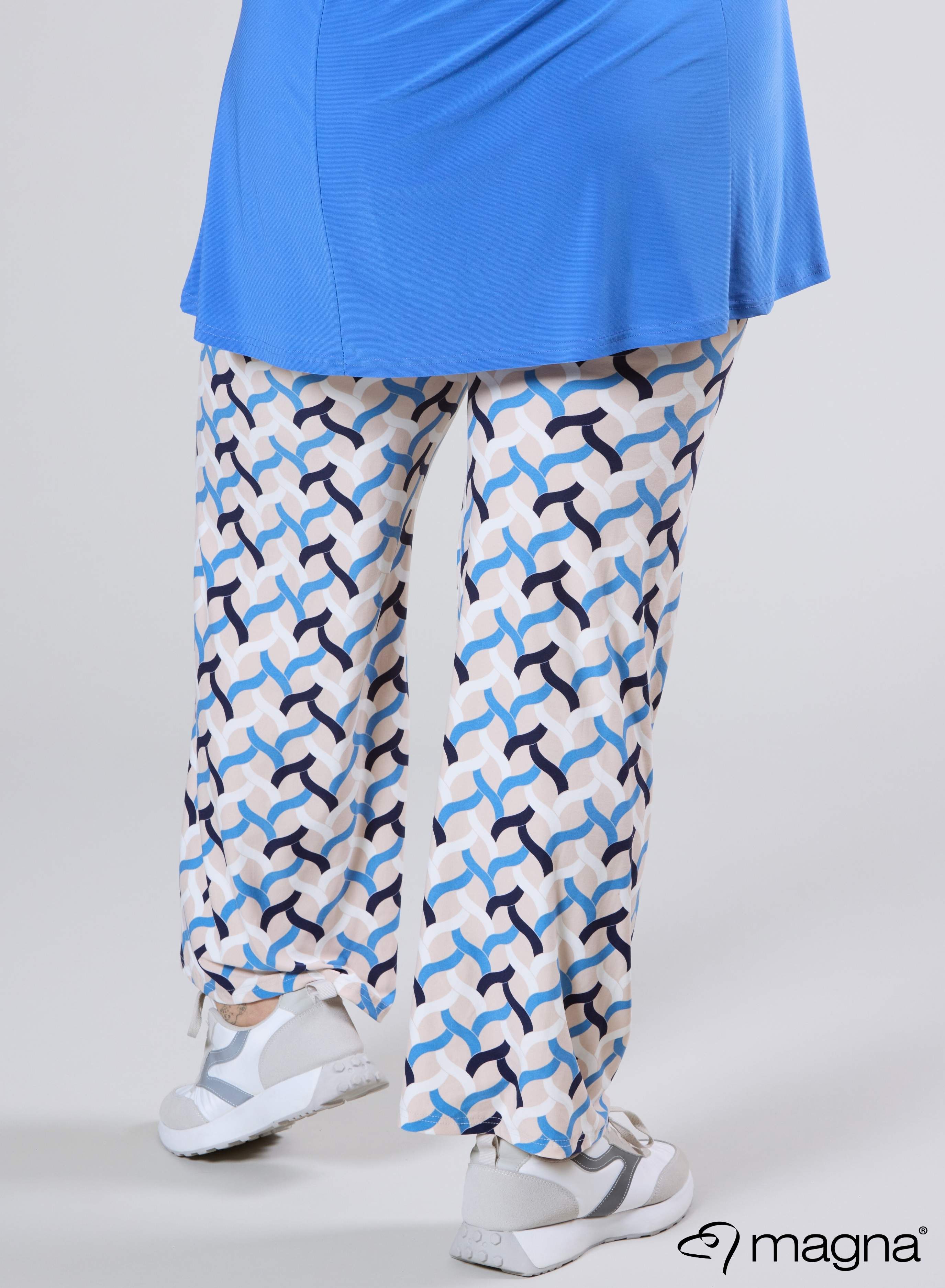 Magna Wide Leg Elastic Trouser Woven Design Blue Sand