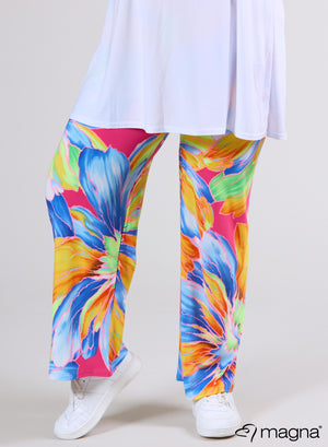 Magna Wide Leg Elastic Troy Neon Flower Blue Orange
