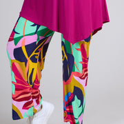 Magna Wide Leg Elastic Trouser Leaves Design Magenta Mint
