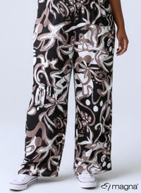 Magna Wijde Broek met Elastische Band Groovy Patroon Zand