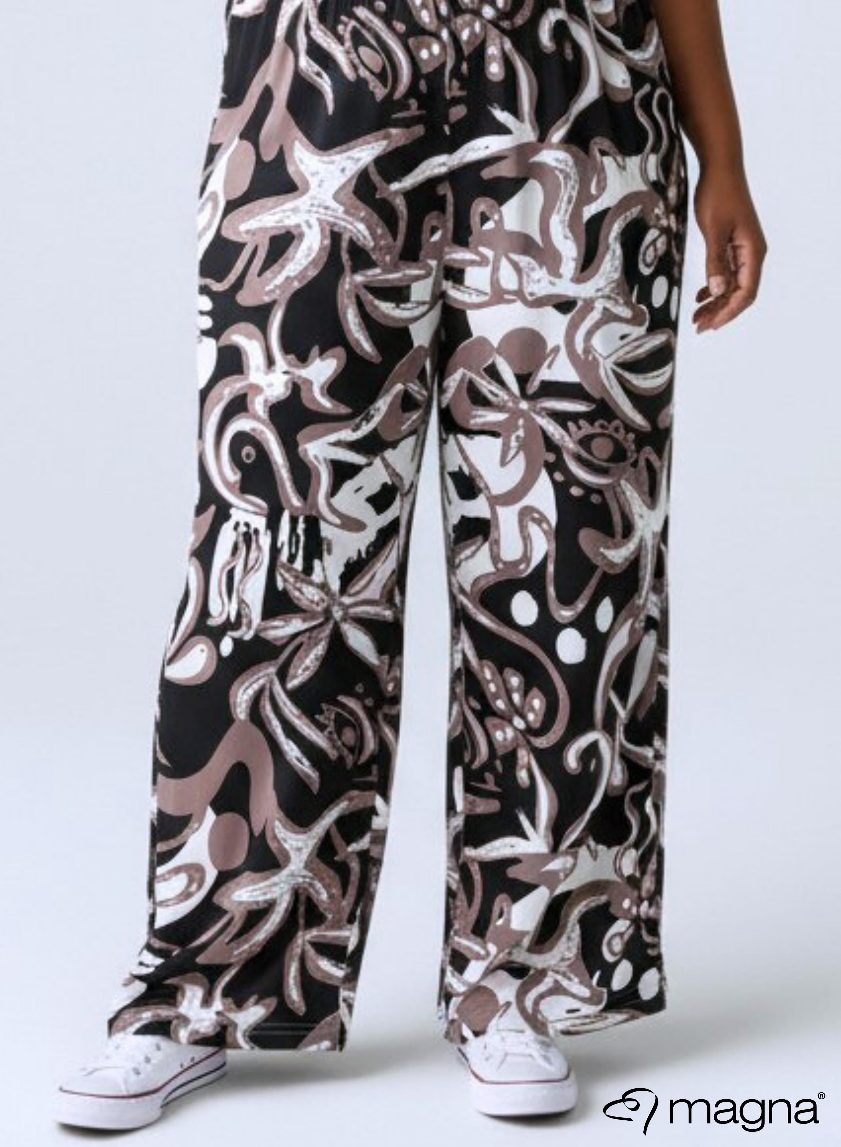 Magna Wijde Broek met Elastische Band Groovy Patroon Zand