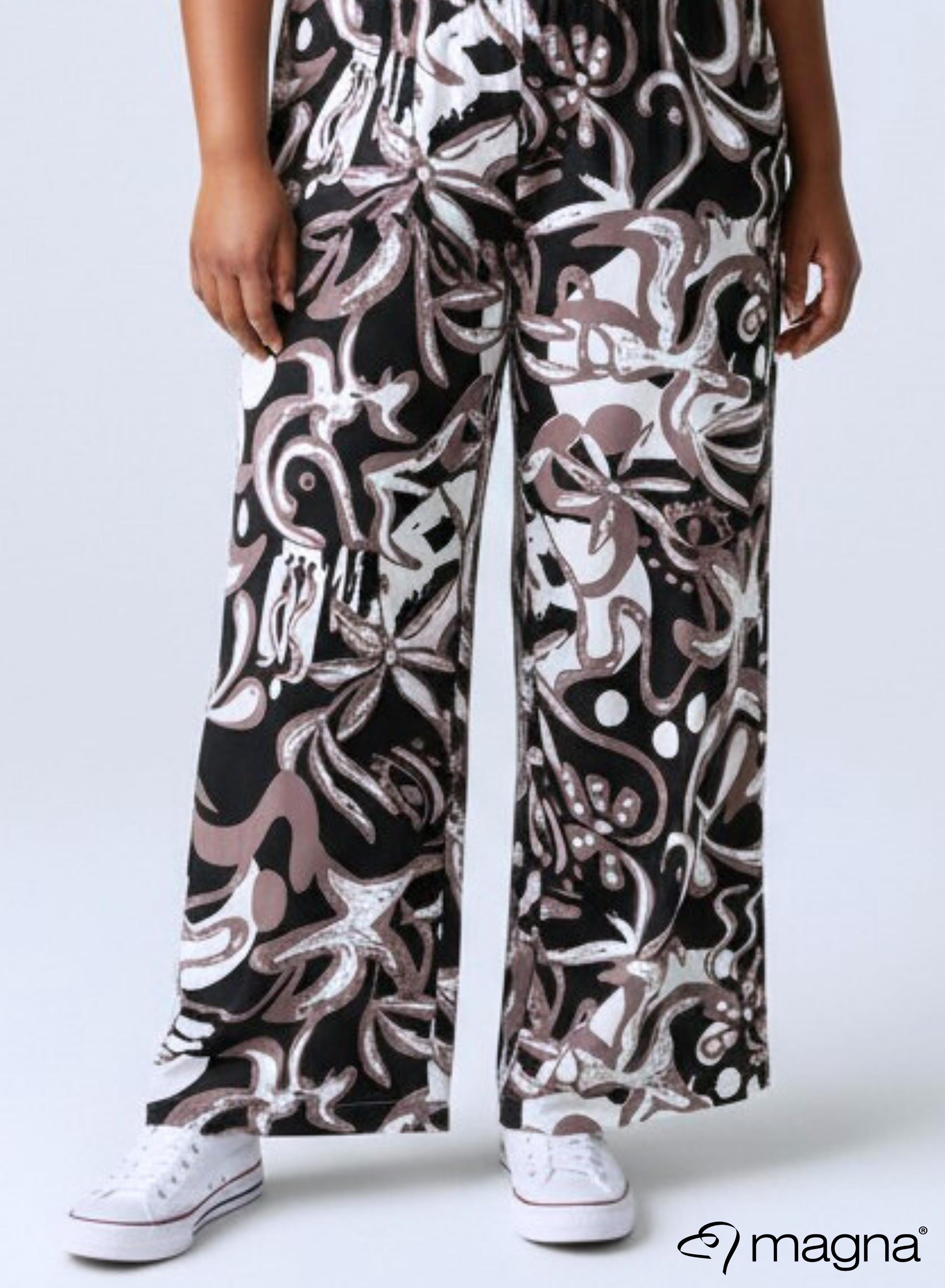 Magna Wijde Broek met Elastische Band Groovy Patroon Zand