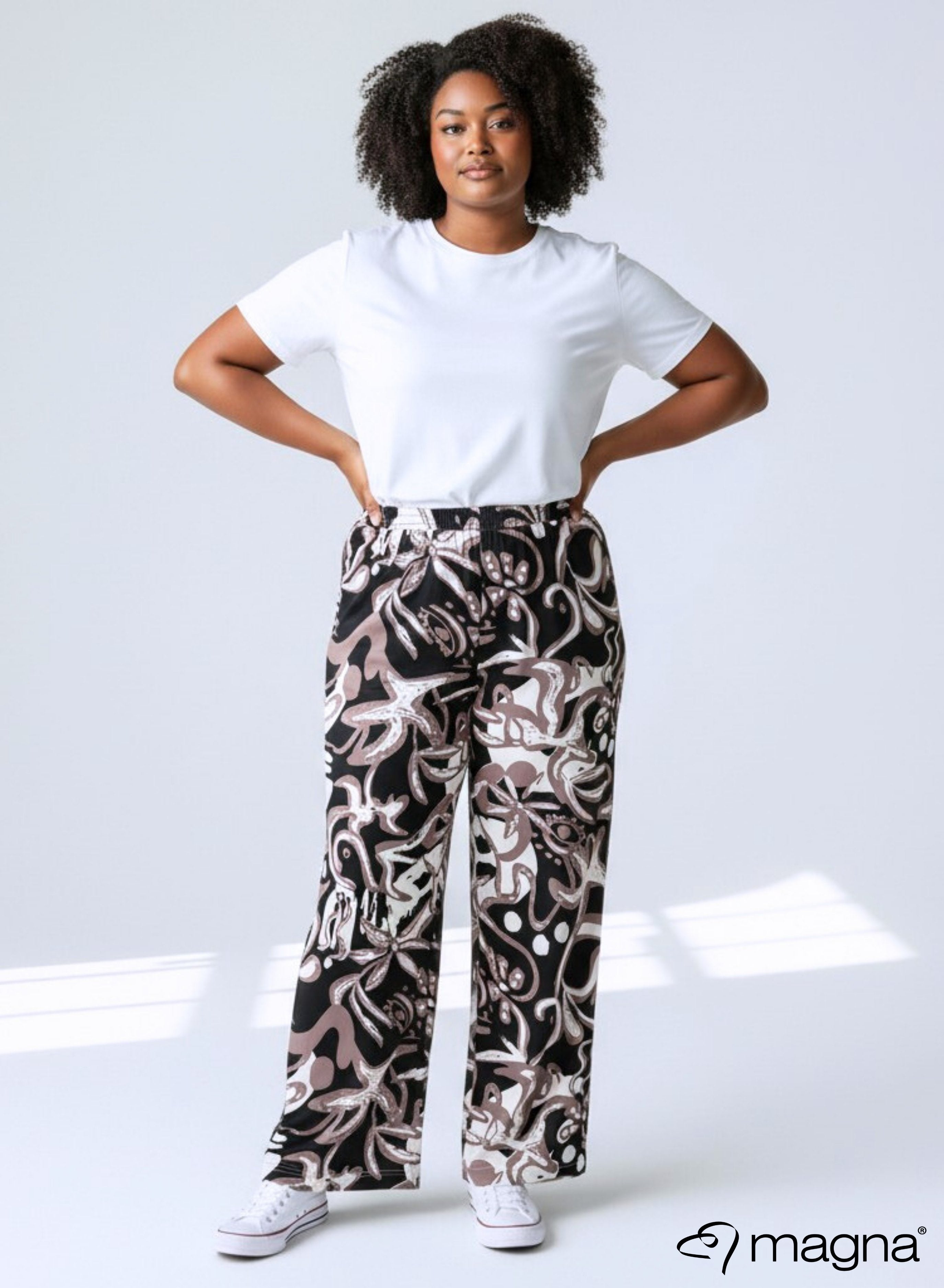 Magna Wijde Broek met Elastische Band Groovy Patroon Zand