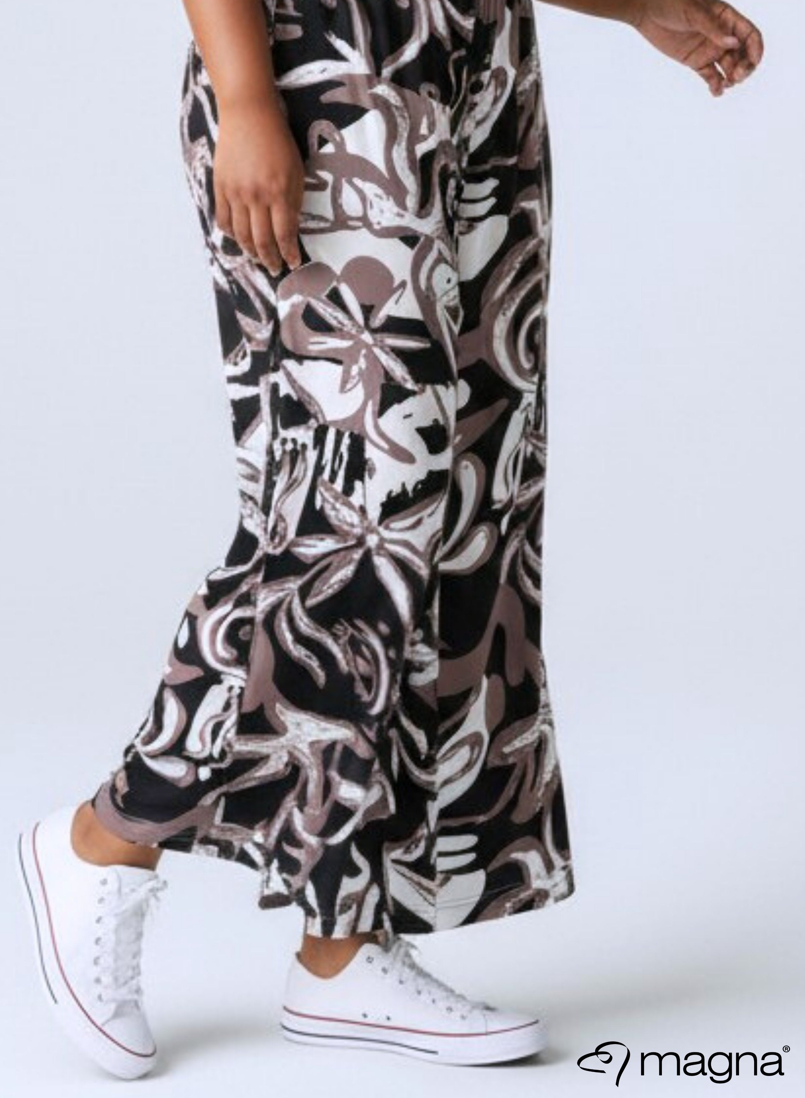 Magna Wijde Broek met Elastische Band Groovy Patroon Zand