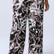 Magna Wide Leg Elastic Trouser Groovy Pattern Sand