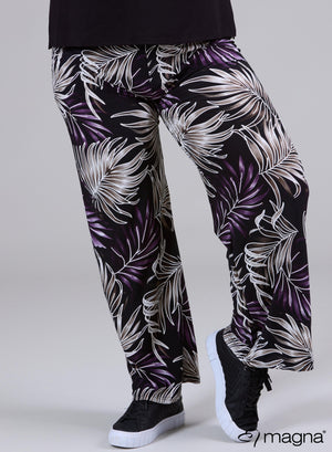 Magna Wide Leg Elastic Trouser Palm Print Purple