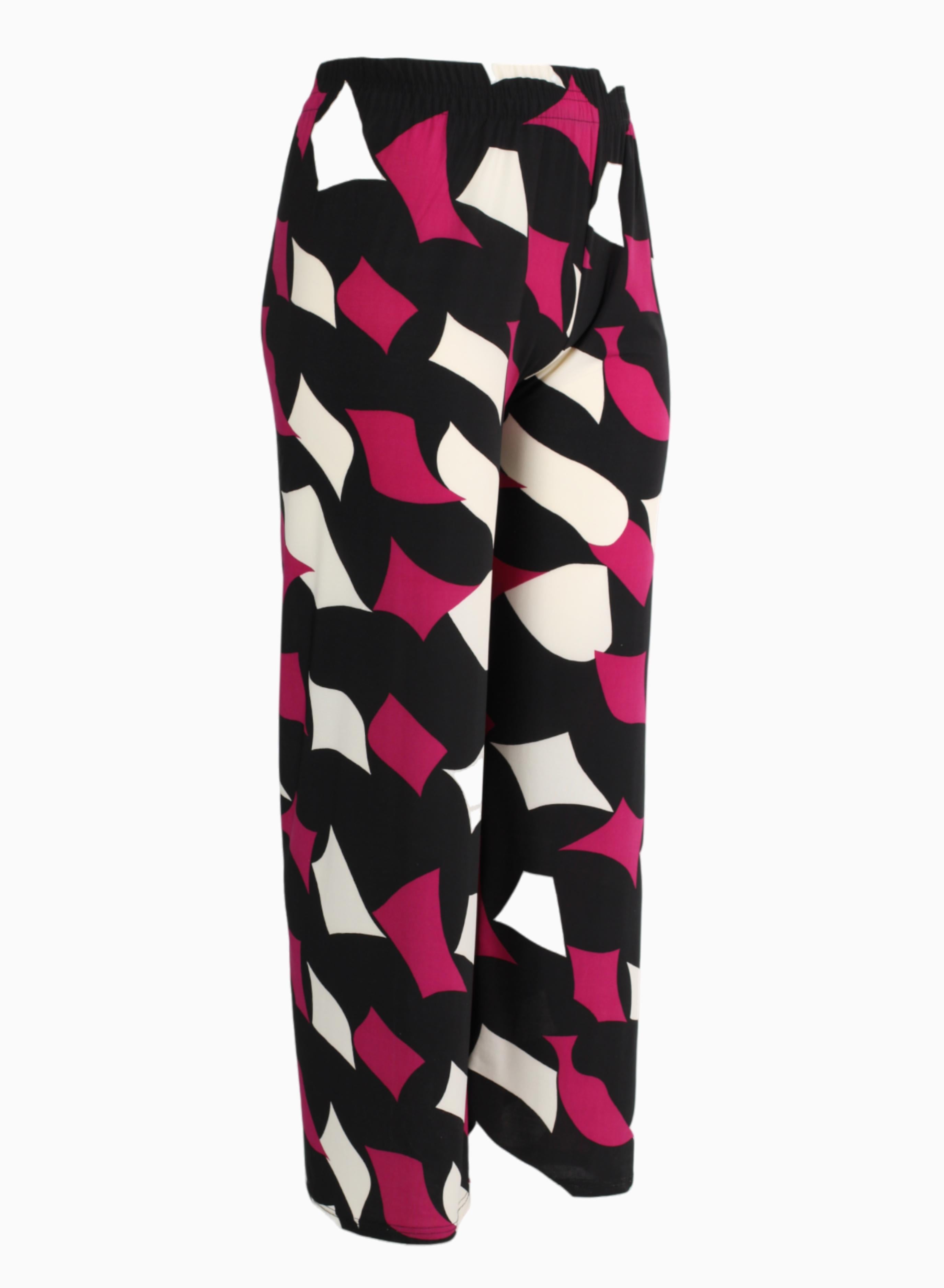 Magna Wide Leg Elastic Trouser Diamond Blocks Magenta