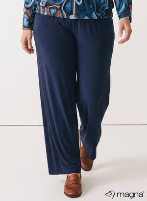 Magna Wide Leg Elastic Trouser Navy