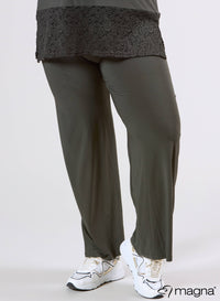 Magna Wide Leg Elastic Trouser Khaki