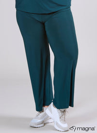 Magna Basic Wide Leg Elastische Travel Broek Flessen Groen