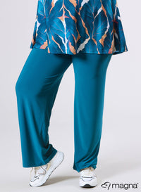 Magna Basic Wide Leg Elastische Travel Broek Petrol Blauw