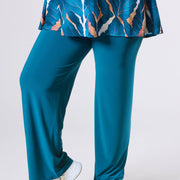 Magna Basic Wide Leg Elastische Travel Broek Petrol Blauw