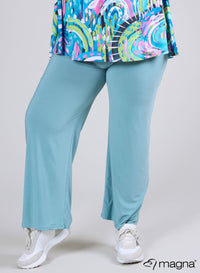 Magna broek met wijde pijpen en elastische tailleband Light Petrol