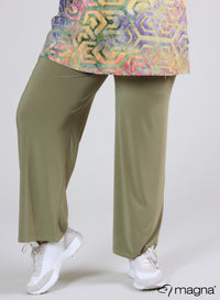 Magna Wide Leg Elastic Broek Saliegroen