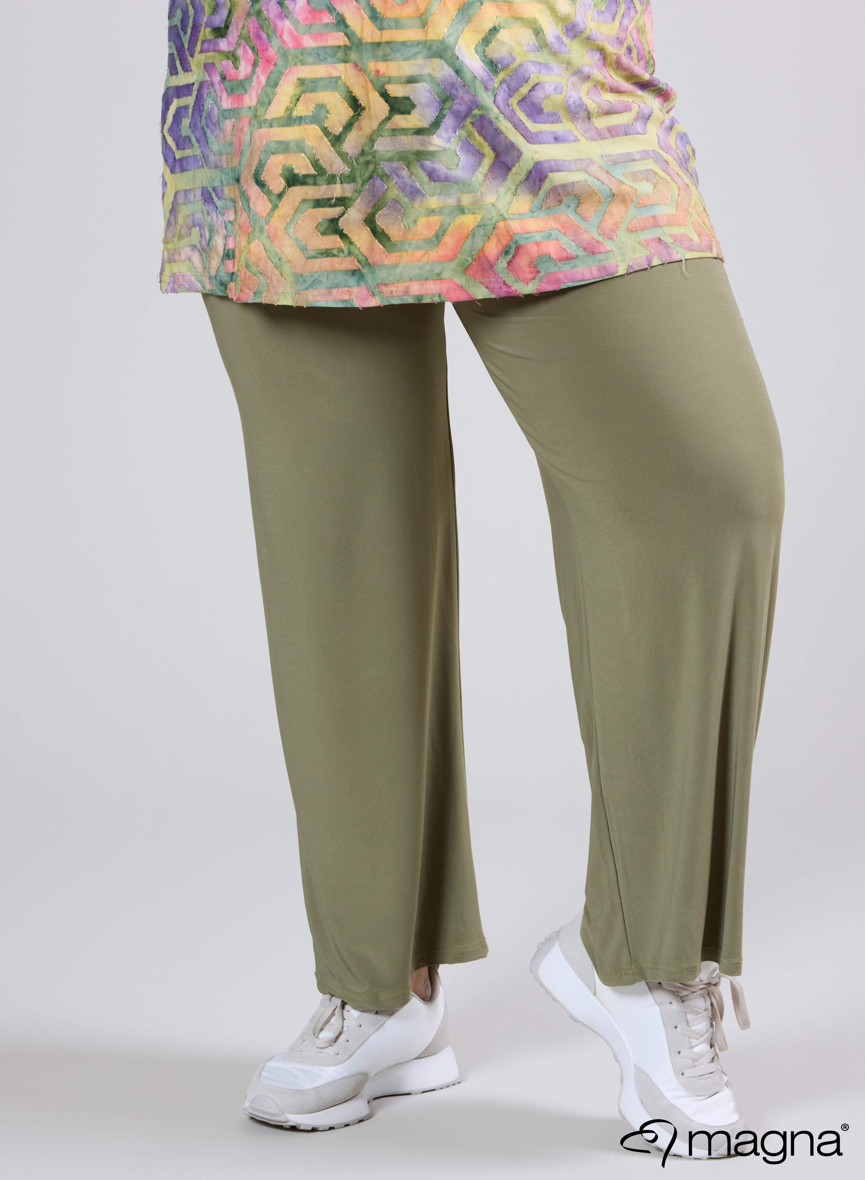 Magna Wide Leg Elastic Trouser Sage Green