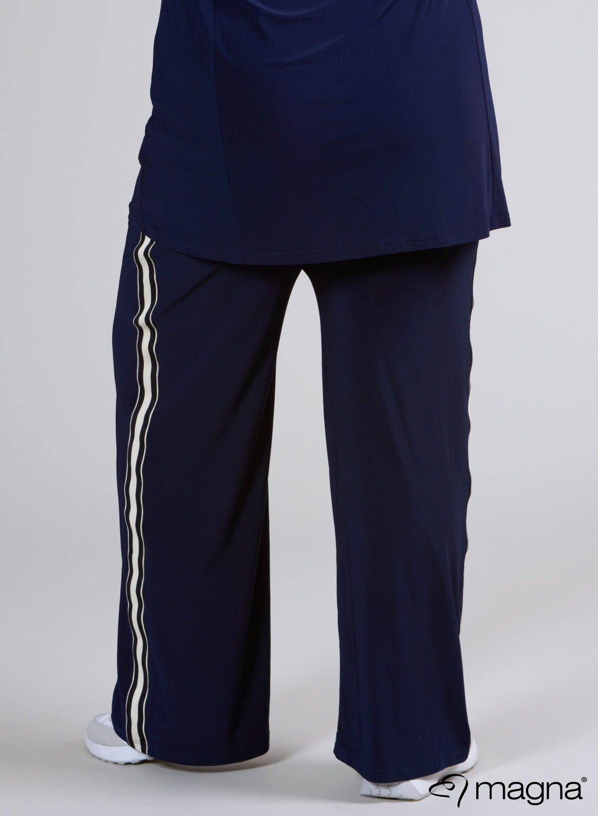 Magna Wide Leg Trim Trouser Navy