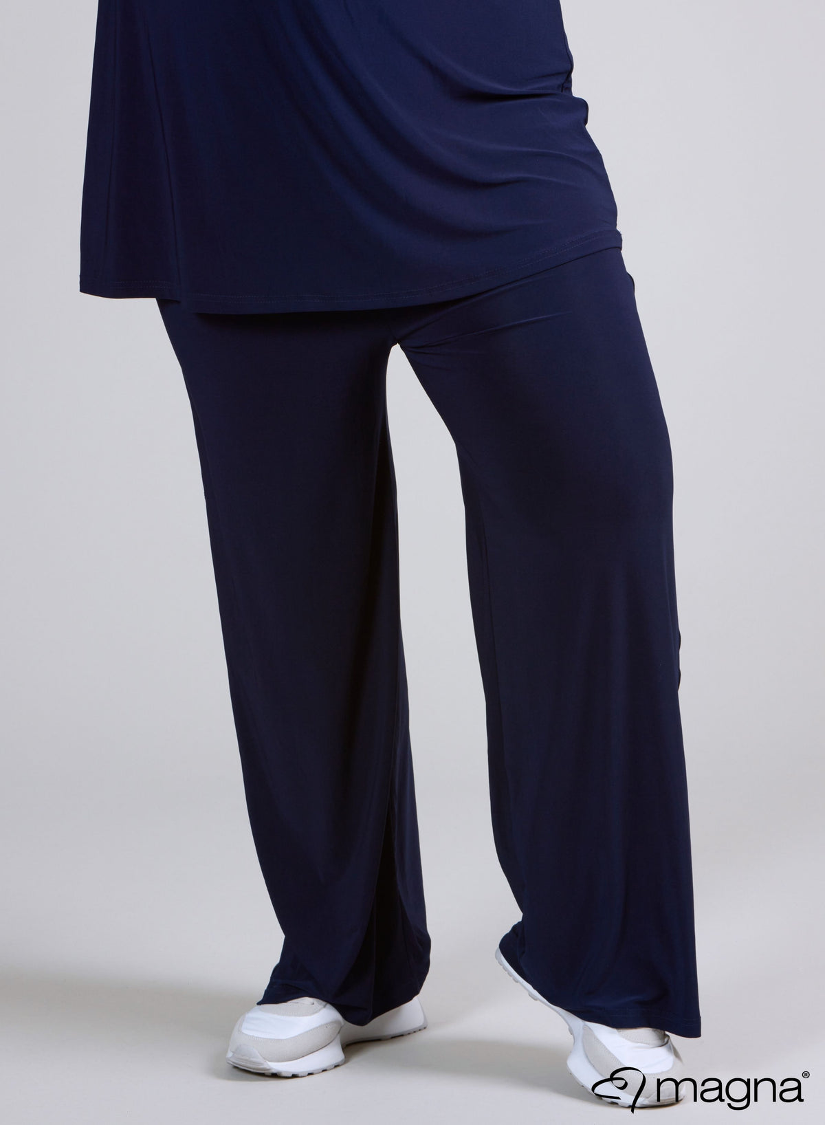Magna Wide Leg Trim Trouser Navy